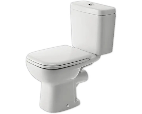 Pack WC à poser en céramique blanche avec réservoir et abattant.
