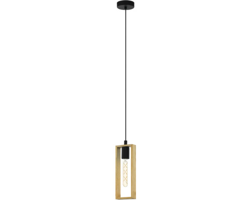 Suspension avec cadre en bois et ampoule