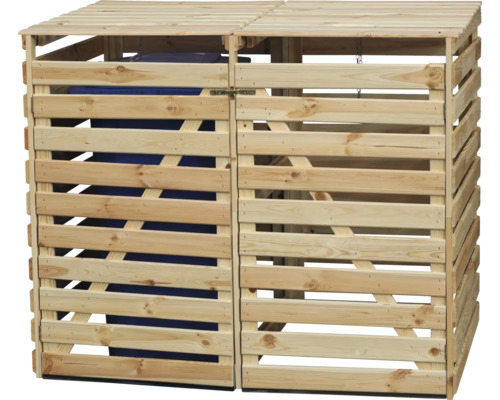 Doppel-Mülltonnenbox aus Holz mit Deckel für zwei Abfallbehälter