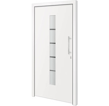 ARON HaustürBasic 3111 Aluminium-Kunststoff-Verbund RAL 9016 verkehrsweiß 1000x2000 mm beidseitig flügelüberdeckend DIN Rechts inkl.Stoßgriffset,Innendrücker in Edelstahl,Profilzylinder mit 3 Schlüsseln