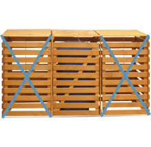Cache-poubelle pour trois poubelles en bois