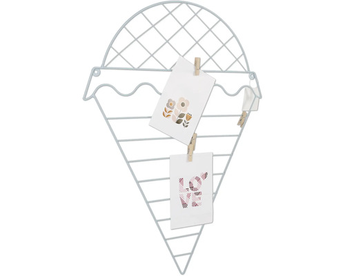 Draht-Memoboard in Eisform mit Fotos und Klammern