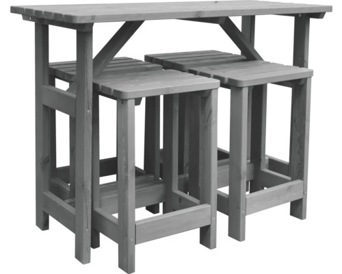 Table de bar grise avec deux tabourets de bar en bois