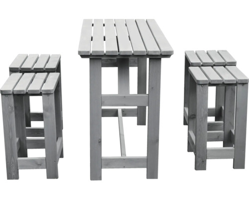 Ensemble table haute en bois avec deux tabourets