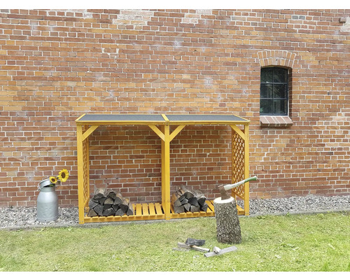 Kaminholzunterstand promadino Speyer inkl. Erweiterung 238 x 68 x 148 cm imprägniert Holzlagerregal aus Holz mit Brennholzstapel im Garten