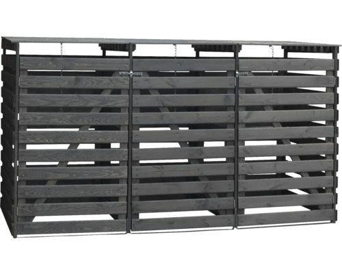 Cache-conteneurs à déchets en bois pour trois poubelles