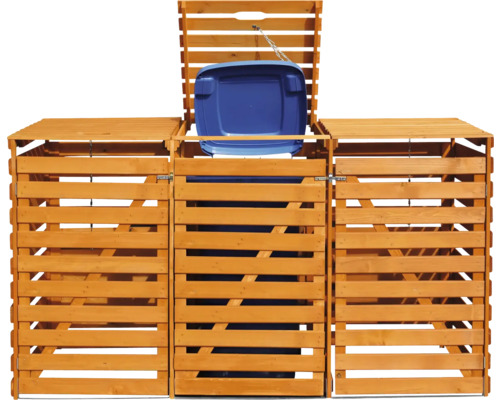 Cache-conteneurs en bois pour trois conteneurs à ordures