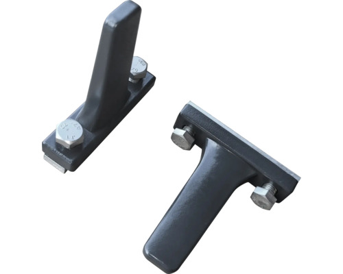 Deux mors de serre-étaux métalliques avec vis de fixation