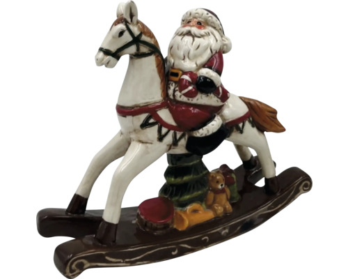 Weihnachtsdekoration Lafiora Schaukelpferd Keramik 23,5 x 7,8 x 20 cm Weihnachtsmann auf Schaukelpferd Dekoration