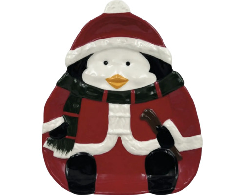 Assiette décorative Lafiora pingouin de Noël en céramique 12,8 x 20,7 x 3,5 cm Assiette en forme de pingouin avec bonnet et manteau