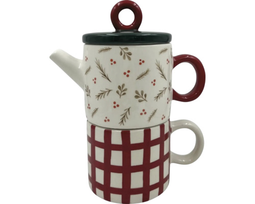 Décoration de Noël Lafiora ensemble de théière en céramique 19 x 11 x 23,2 cm Théière avec tasse, empilées l''une sur l''autre