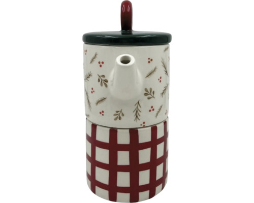 Théière en céramique avec motif à carreaux et motifs de Noël