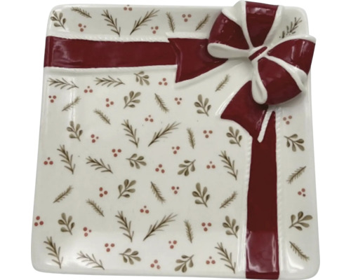 Assiette décorative Lafiora cadeau en céramique 21,2 x 20,8 x 4,3 cm rouge blanc Assiette décorative avec motif de nœud