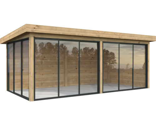 Pavillon Palmako Lenna Slide 16,6 m² Set 402 588 x 300 mm imprégné par immersion marron Abri de jardin en bois avec façade en verre