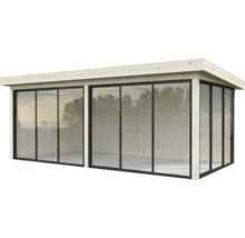 Abri de jardin en bois avec façade en verre