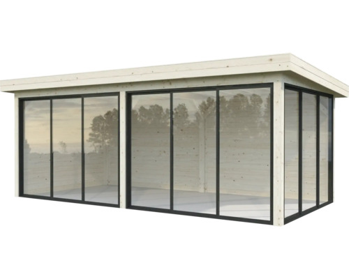 Pavillon Palmako Lenna Slide Plus 16,6 m² Set 702 588 x 300 cm imprégné par immersion Maison de jardin moderne avec de grandes portes coulissantes en verre