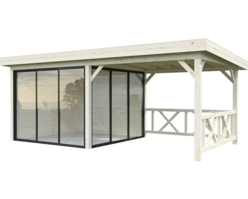 Pavillon en bois avec portes coulissantes en verre et espace ouvert