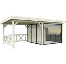 Pavillon en bois avec parois en verre pour le jardin