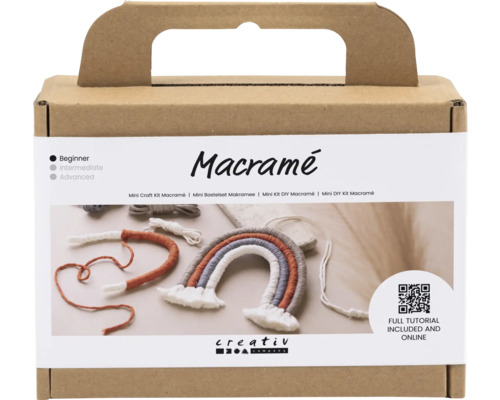 Mini kit de bricolage macramé pour débutants, intermédiaires et experts dans un emballage en carton avec poignée