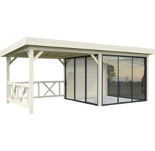 Pavillon de jardin en bois avec parois coulissantes en verre