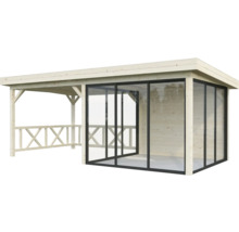 Pavillon en bois avec parois coulissantes en verre pour l''extérieur