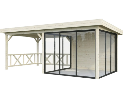Pavillon Palmako Lenna Slide Plus 16,6 m² Set 704 588 x 300 cm imprégné par immersion Pavillon en bois avec parois coulissantes en verre pour l''extérieur