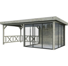 Pavillon de jardin en bois avec portes coulissantes en verre