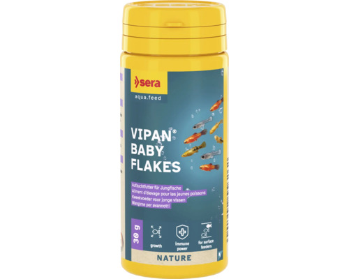 Aliment d'élevage sera Vipan Baby Flakes 50 ml (30 g), micro-flocons Sera Vipan Baby Flakes Aliment d''élevage pour les jeunes poissons en conditionnement de 30 grammes