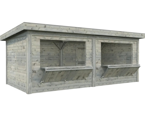 Stand de vente en bois avec fenêtres de distribution