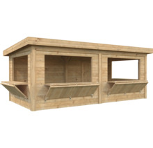 Stand de vente en bois avec volets ouverts