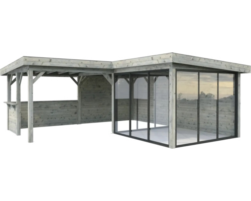Abri de jardin en bois avec portes coulissantes en verre