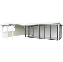 Abri de jardin avec portes coulissantes et extension