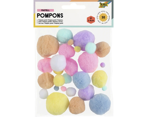 Paquet de 30 pompons d’artisanat de différentes couleurs pastel d’un diamètre de 1 à 4 cm