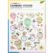 Autocollants de printemps avec vélos, montgolfières, fleurs et animaux