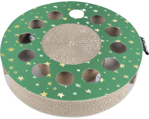 Kratzbrett District 70 WHIRL X-MAS STAR grün Ø ca. 33 cm x 6 cm PappeWeihnachtsedition mit Spielkugeln Katzenkratzbaum mit Spielzeugball