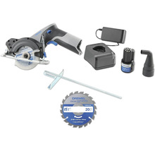Scie circulaire sans fil Dremel avec accessoires tels que batterie, chargeur, lame de scie et guide