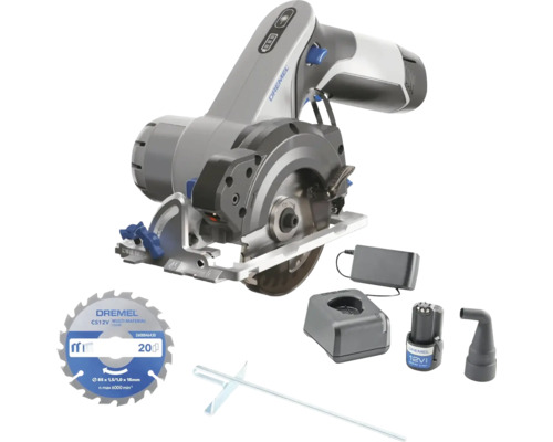 Scie circulaire portative Dremel avec batterie, chargeur, lame de scie et accessoires