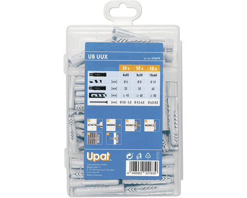 Assortiment de chevilles universelles Upat dans une boîte d''assortiment