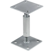 Verstellbarer Pfostenträger aus Metall mit quadratischen Platten und Schraubgewinde