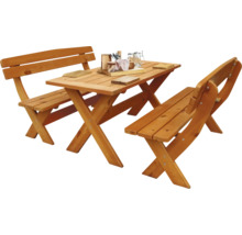 Set de meubles de jardin Bavaria 6 places comprenant : table, 2x bancs en bois brun