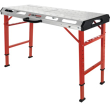Établi avec cadre tubulaire en acier pliable et réglable en hauteur et le logo Holzmann