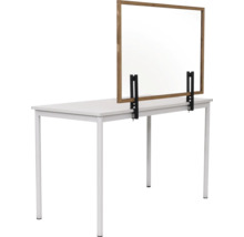 Trennwand Hygieneschutz Glas zum Befestigen am Tisch Holzrahmen rustic 90x60 cm