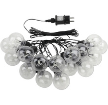 Lichterkette mit klaren Glühbirnen und schwarzem Kabel