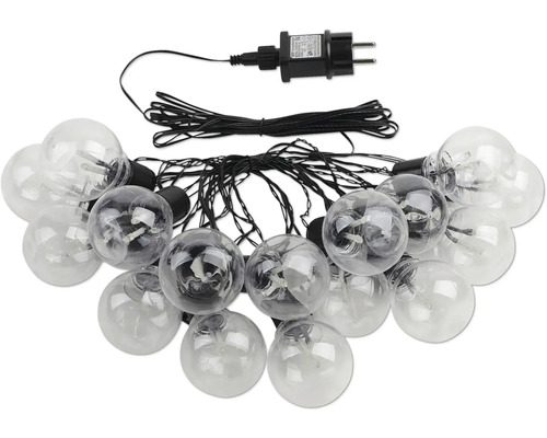 Lichterkette mit klaren Glühbirnen und schwarzem Kabel