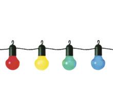 Guirlande lumineuse avec des lampes rouges, jaunes, turquoise et bleues