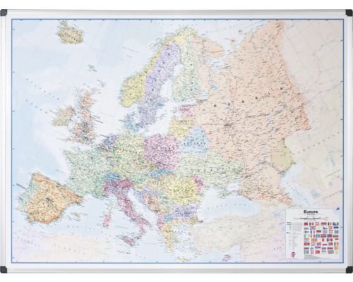 Europakarte mit Ländergrenzen in einem silberfarbenen Rahmen
