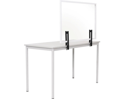 Bureau avec élément de séparation transparent et support noir