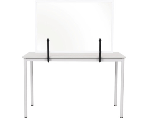 Bureau avec rehausse de table servant de barrière de protection