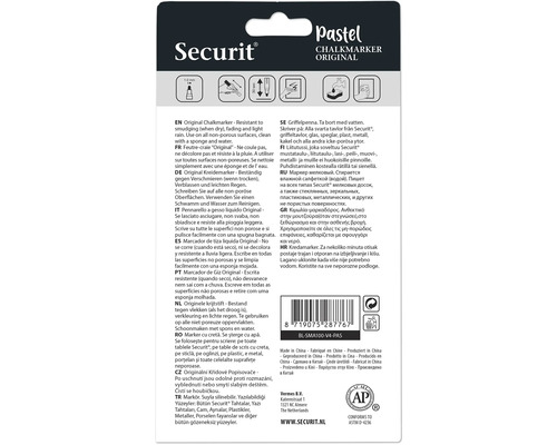 Securit Pastel Marqueur à craie Original Emballage du produit avec description d''application