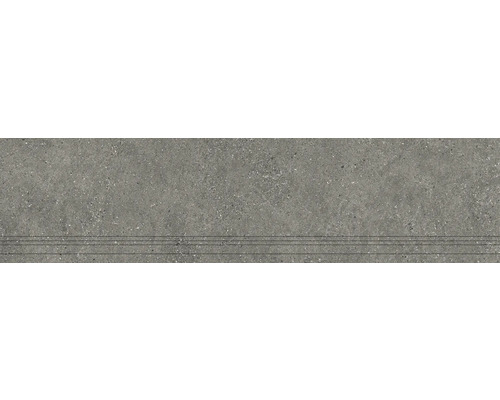 Feinsteinzeug Treppenstufe Alpen 29,8 cm x 120 cm x 0,9 cm grau matt rektifiziert Graue Steintreppe mit rutschfesten Rillen